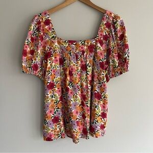 Draper James RSVP Multicolor Floral Square Neck Puff Sleeves Top Medium